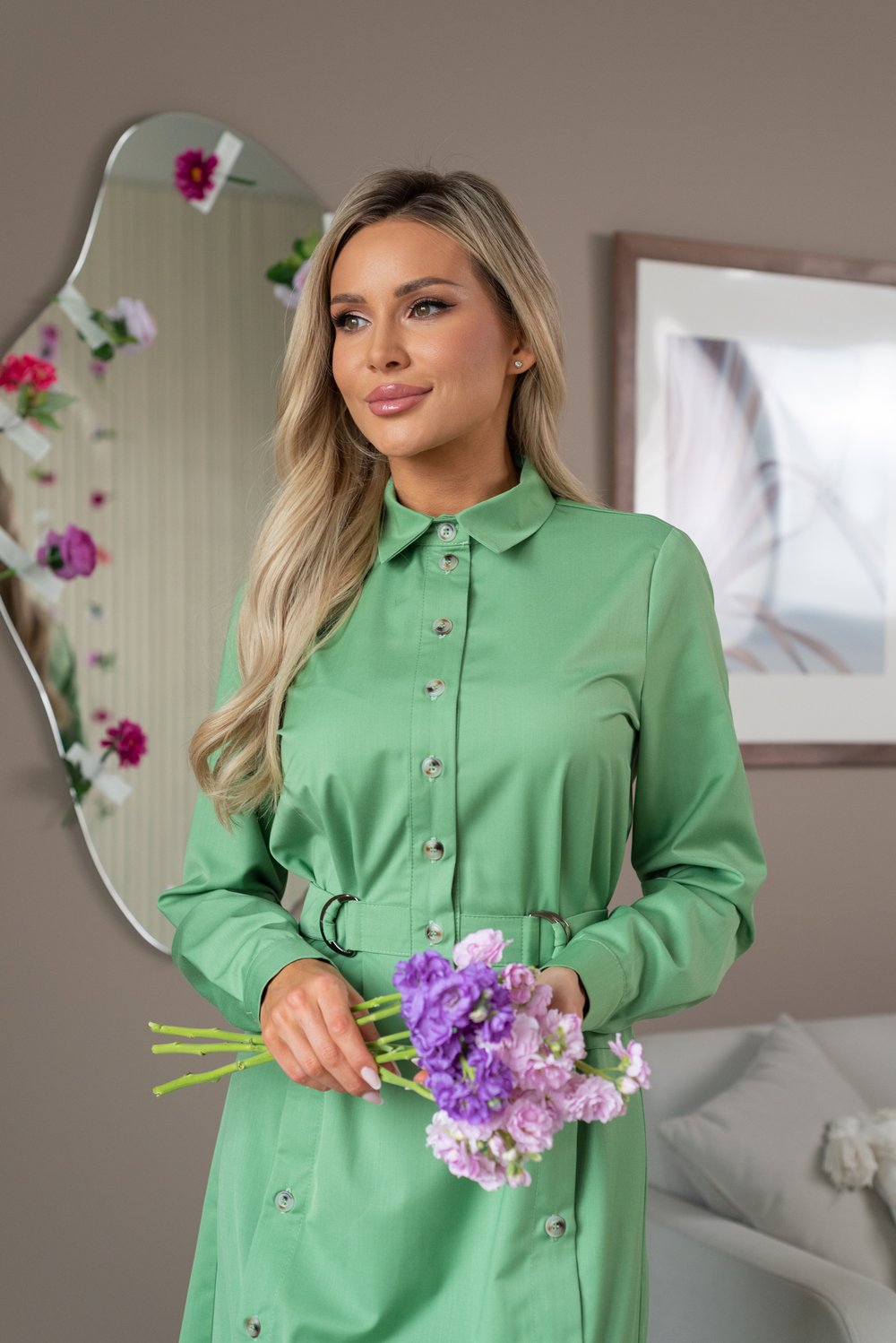 Платье-рубашка с разрезами из легкой костюмной вискозы