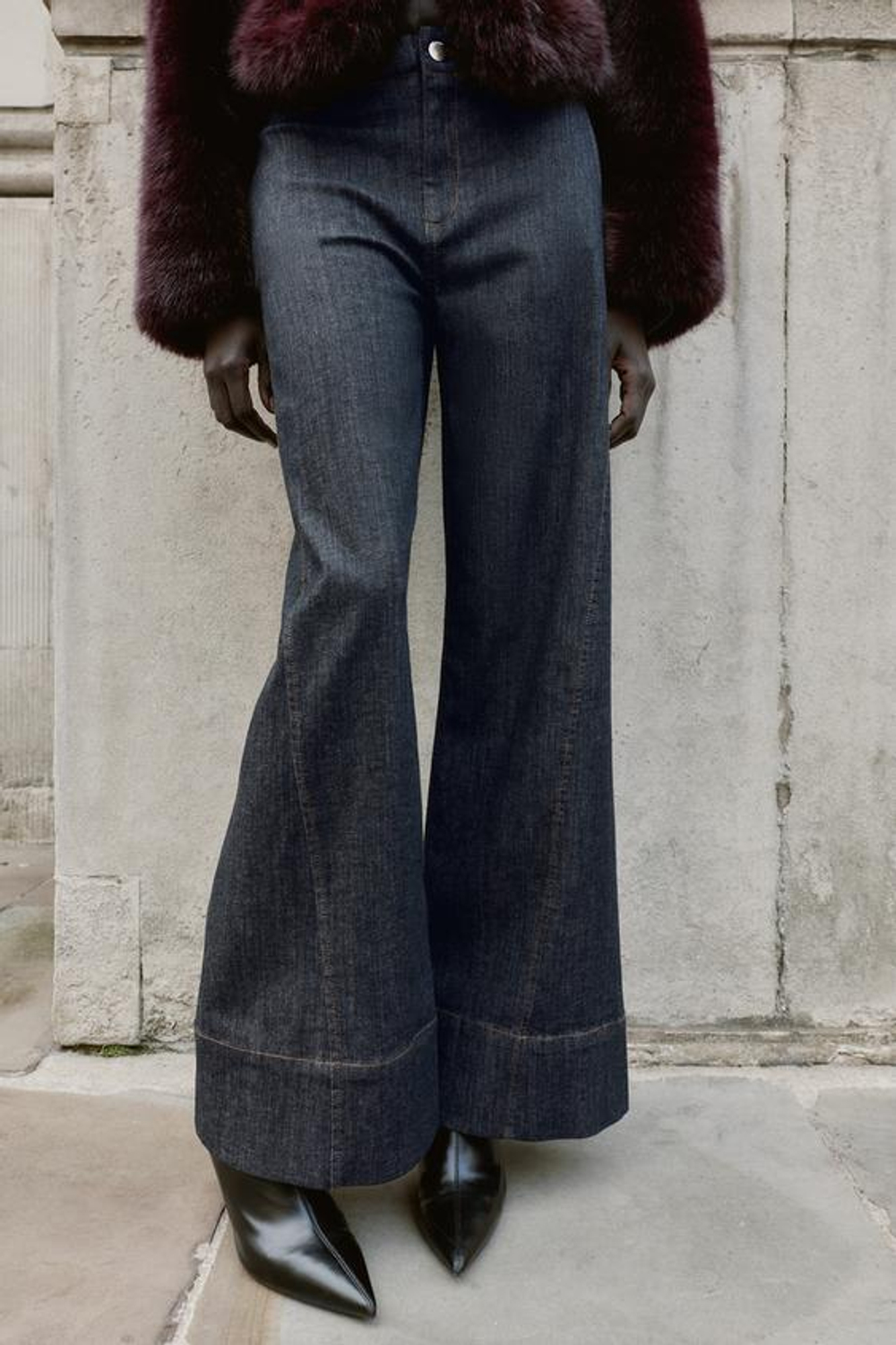 ZARA ШИРОКИЕ БРЮКИ СО ШВАМИ, ЧЕРНЫЙ