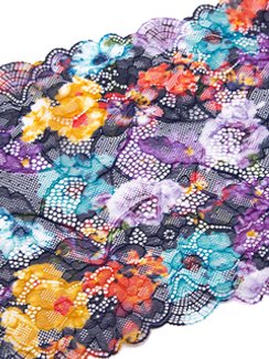 03-234 ОПТ Кружево эластичное 22 см, garden, черный/фиолет/лиловый/голубой