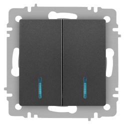 Выключатель Intro Accent 6-105-07 двойной с подсветкой, 10А-250В, IP20, СУ, AL/CU, графит | Intro