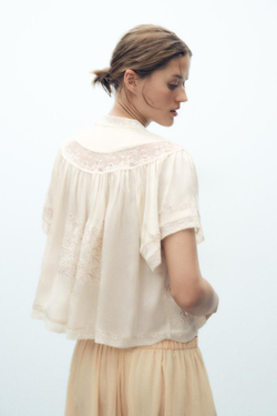 ZARA ТОП В РОМАНТИЧЕСКОМ СТИЛЕ С ВЫШИВКОЙ, ЭКРЮ