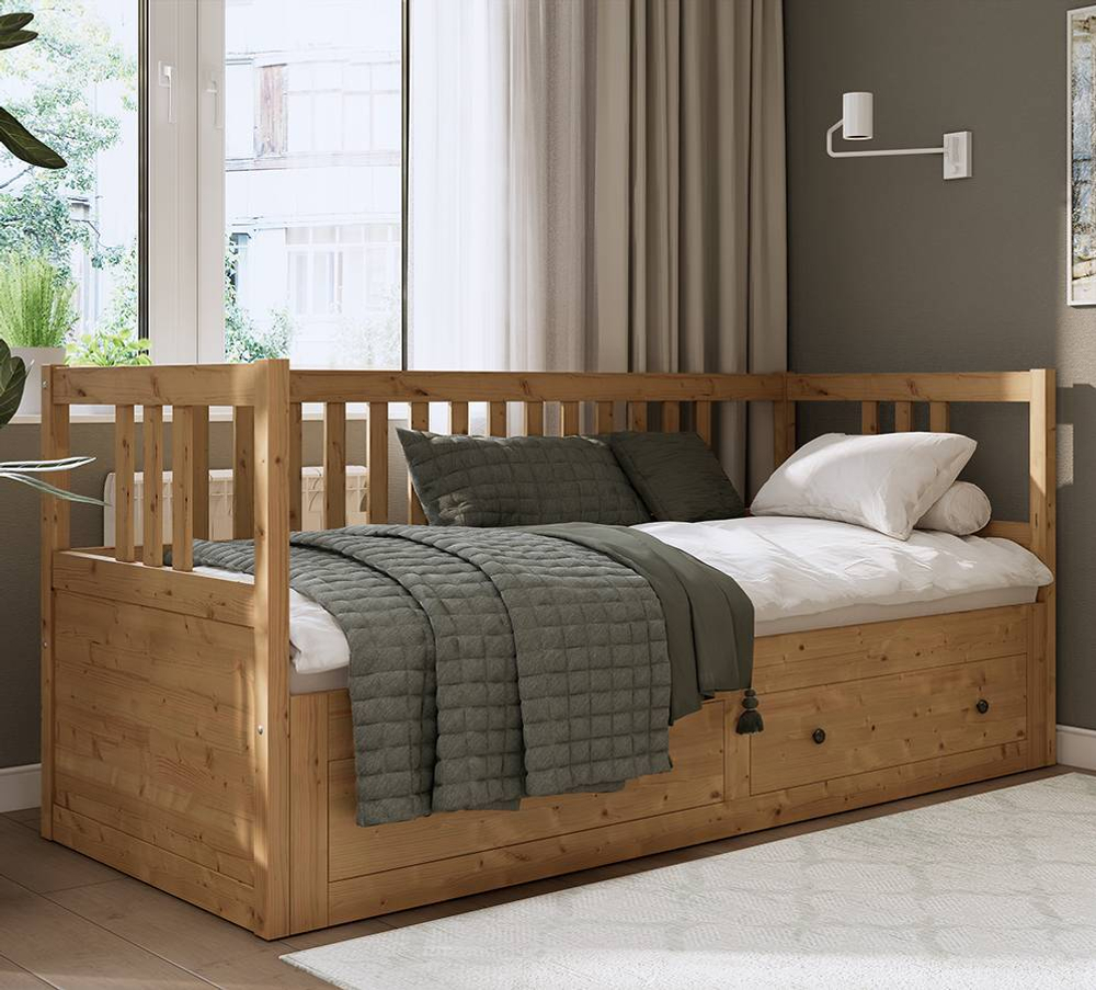 Кровать-кушетка раздвижная с ящиками, КЫМОР (HEMNES), 80х200 см, светло-коричневый