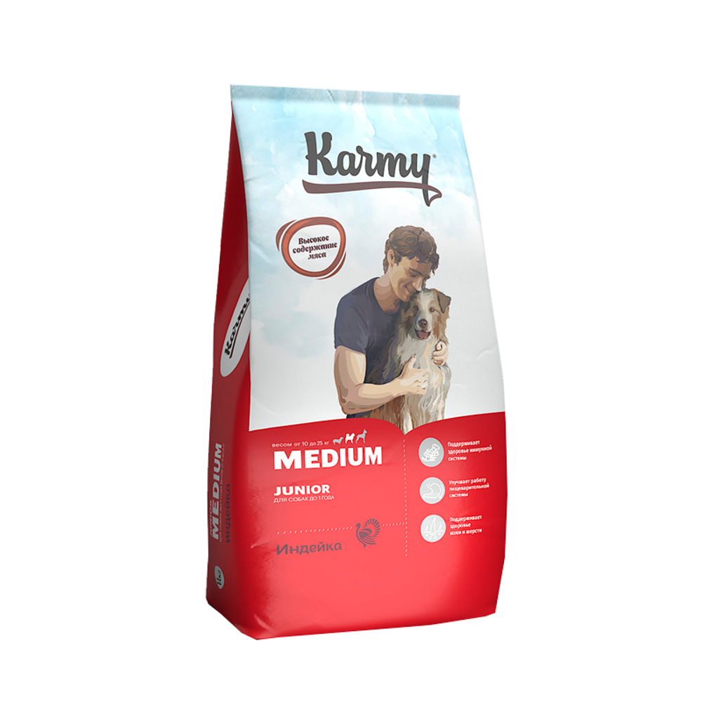 Сухой корм для щенков средних пород до 1 года Karmy Medium Junior Индейка