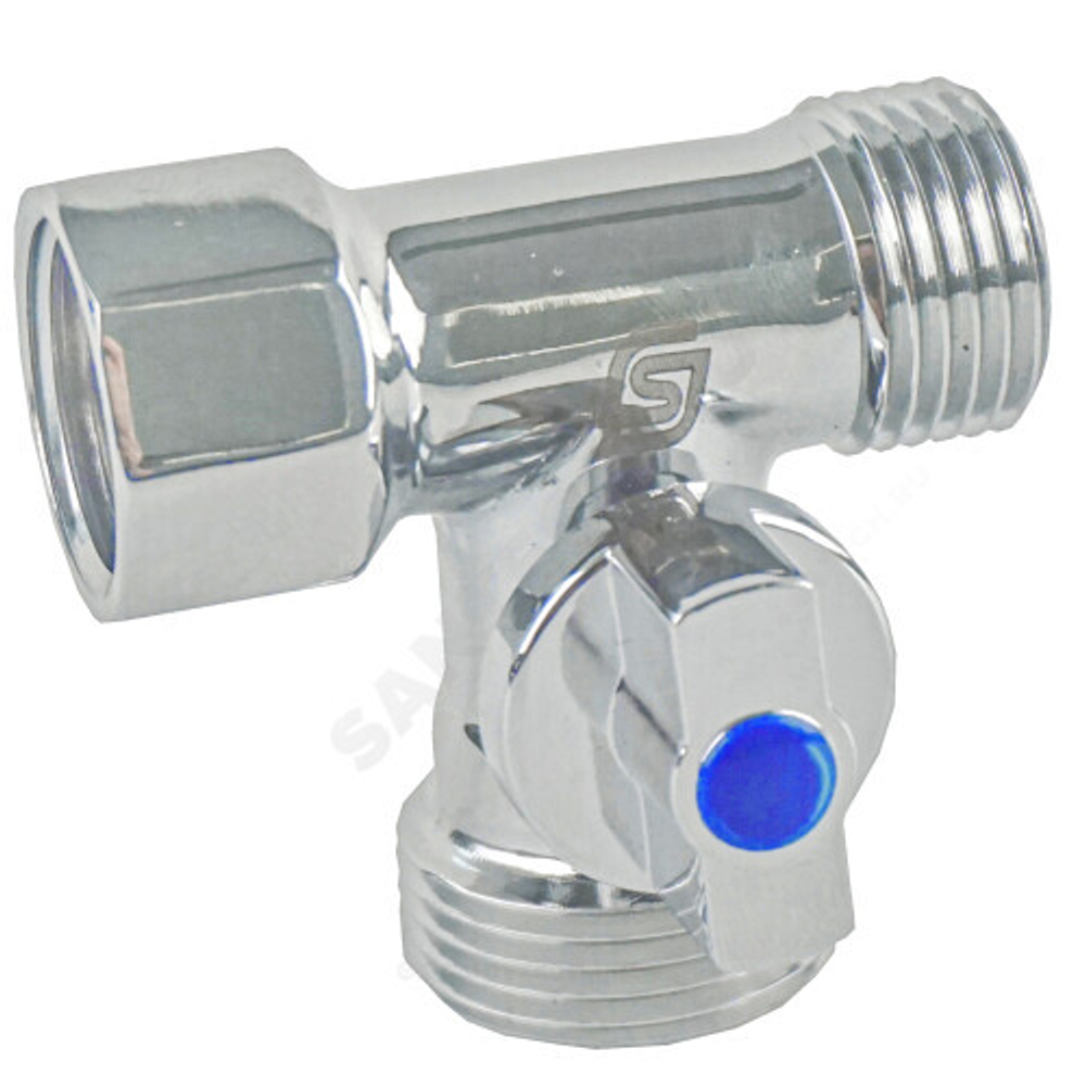 Кран шаровой латунный бытовой G1/2"х3/4"х1/2" Ру10 ВР/НР SantechSystems
