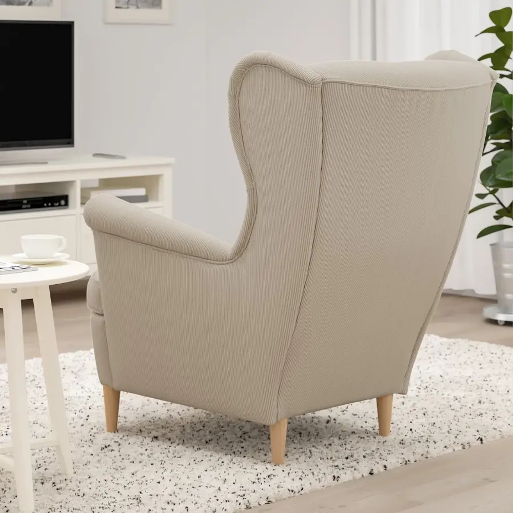 Кресло с подголовником - IKEA STRANDMON, 82х96х101 см, бежевый, СТРАНДМОН ИКЕА