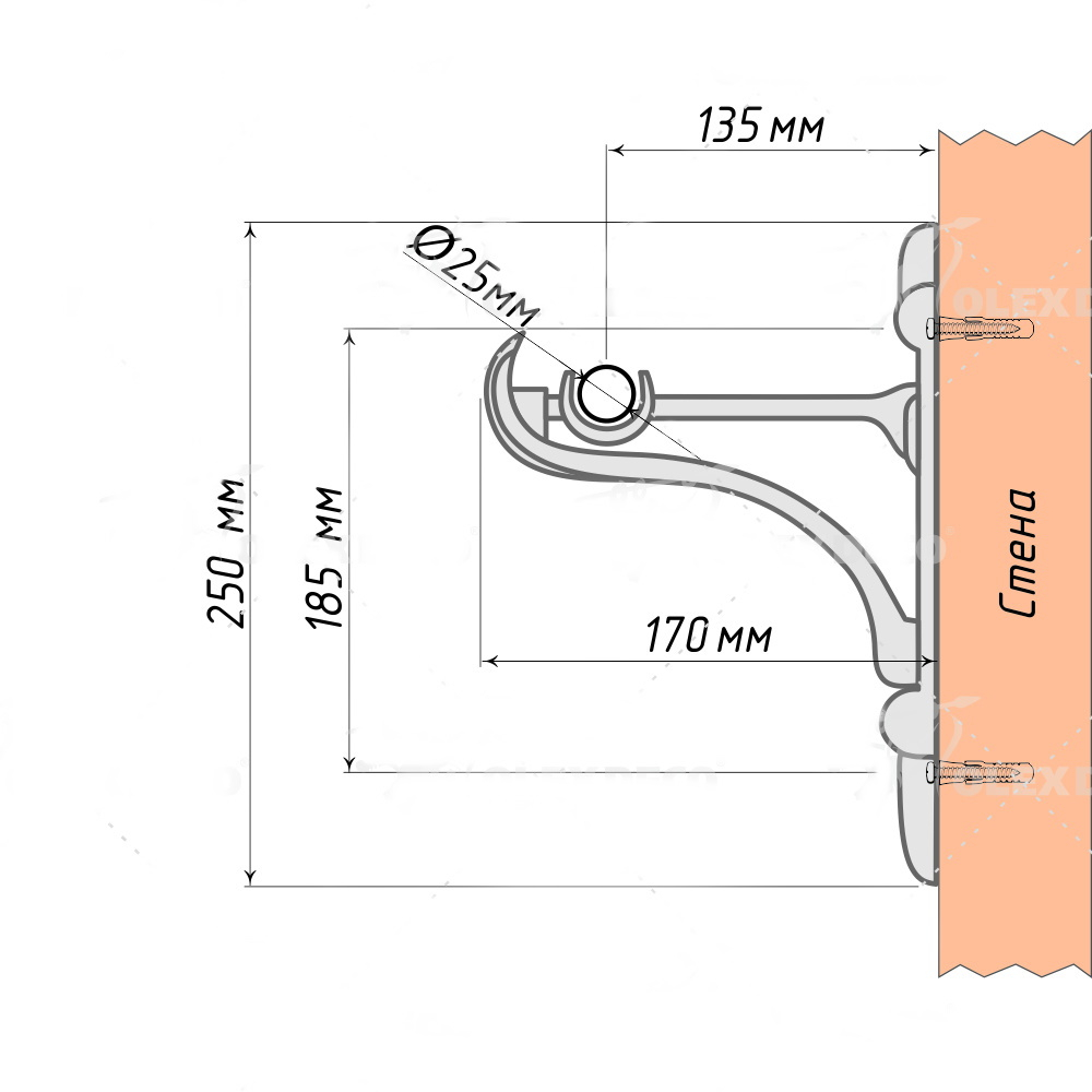 Кронштейн Барокко консольный однорядный d25 мм, цвет антик
