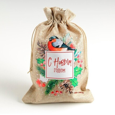 Мешочек подарочный новогодний с термонаклейкой 20х30 см