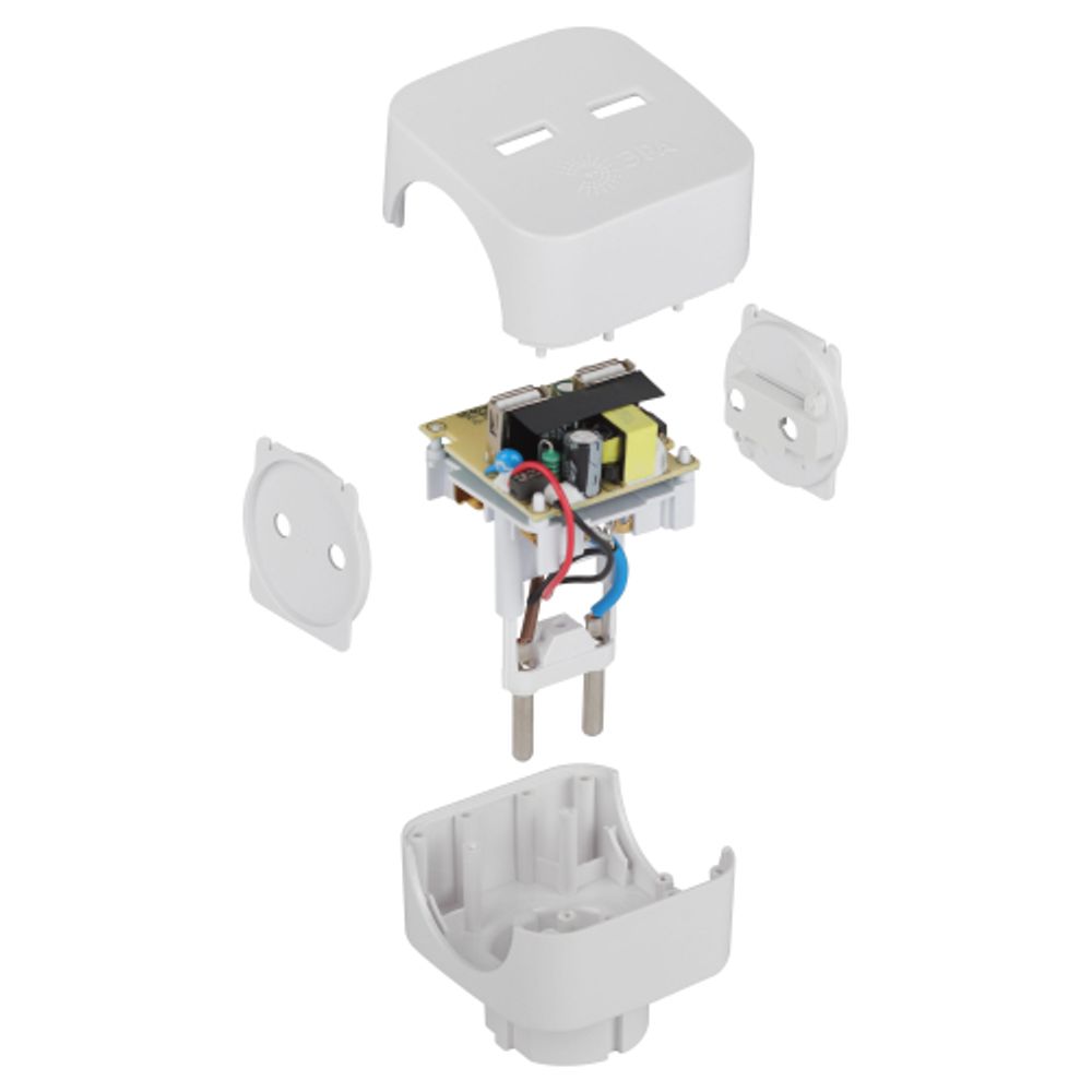 Разветвитель электрический ЭРА SP-2-USB-W на 2 розетки + 2xUSB 2400mA без заземления 10А белый