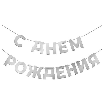Гирлянда-буквы «С Днем Рождения!» в серебряном цвете, 500 см