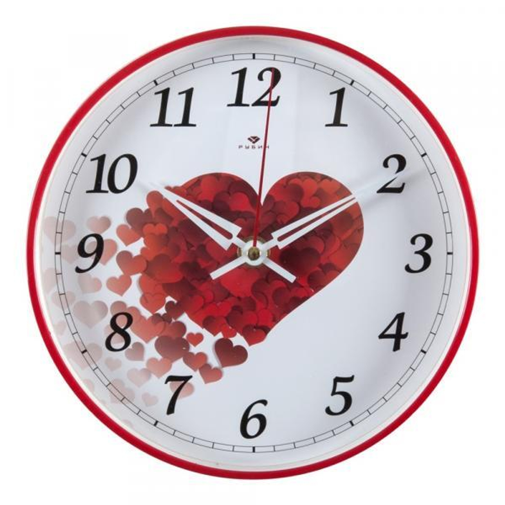 Часы 21 Bek настенные  2019-100 круг d=19,5см, корпус красный "Любовь"  "Рубин"