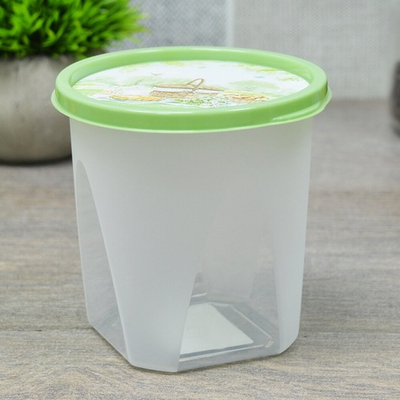 Контейнер для продуктов 0,6л круглый с декором (зеленый)