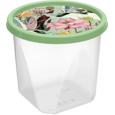 Контейнер для продуктов круглый 0,6л с декором (зеленый)