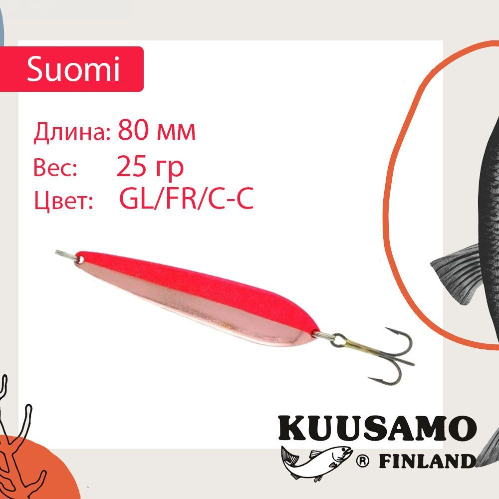 Блесна колебалка Kuusamo Suomi 80/25 GL/GR/FYe/R-C UV