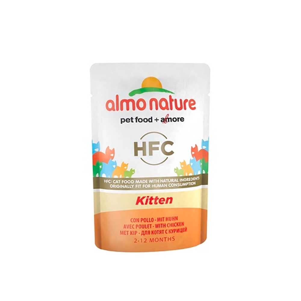 Almo Nature консервы для котят (от 2 месяцев) "HFC Kitten" с курицей (42% мяса) (желе) 55 г пакетик