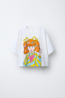 ZARA ФУТБОЛКА С ПРИНТОМ, БЕЛЫЙ