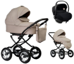 Детская коляска Indigo Barbara Eco Classic 3 в 1 с автокреслом Avionaut Cosmo Black Be02 св.бежевая кожа