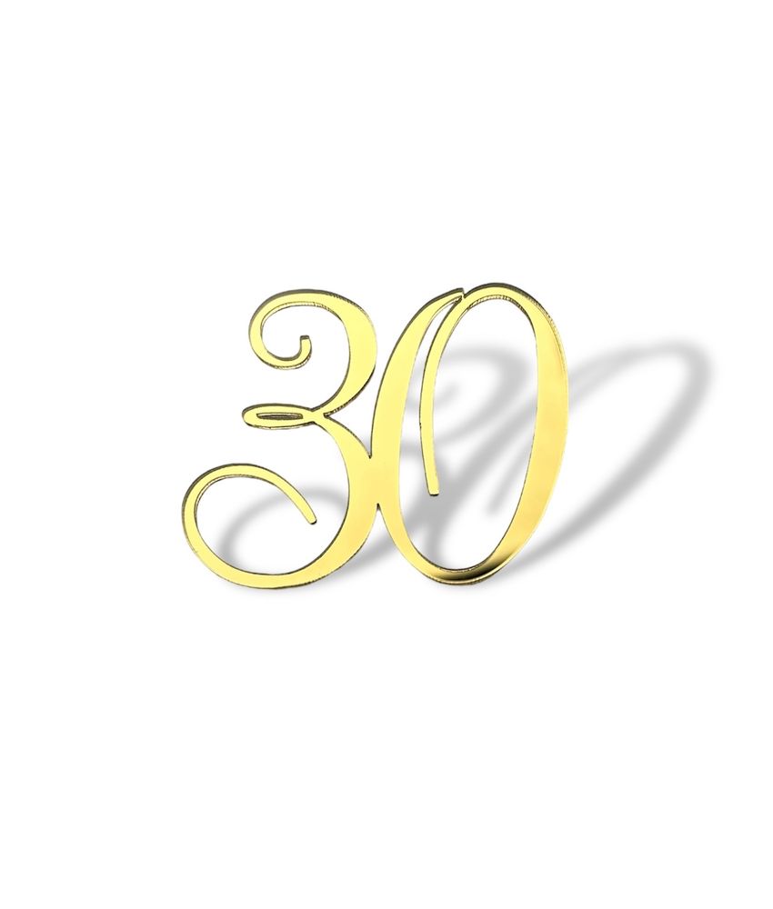 Топпер на торец &quot;30&quot; 5,5 см, каллигр. акрил золото
