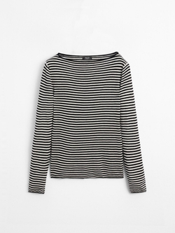 Massimo Dutti Свитер в полоску с длинными рукавами, черный