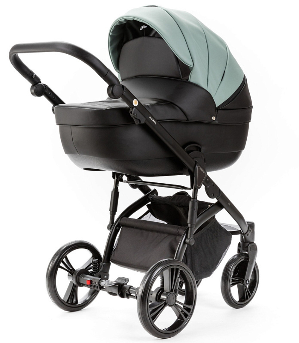 Детская коляска Adamex Lanti Deluxe 2 в 1 LN-SD103 (СЕРО-ЗЕЛЕН.КОЖА + ЧЕРН. КОЖА)