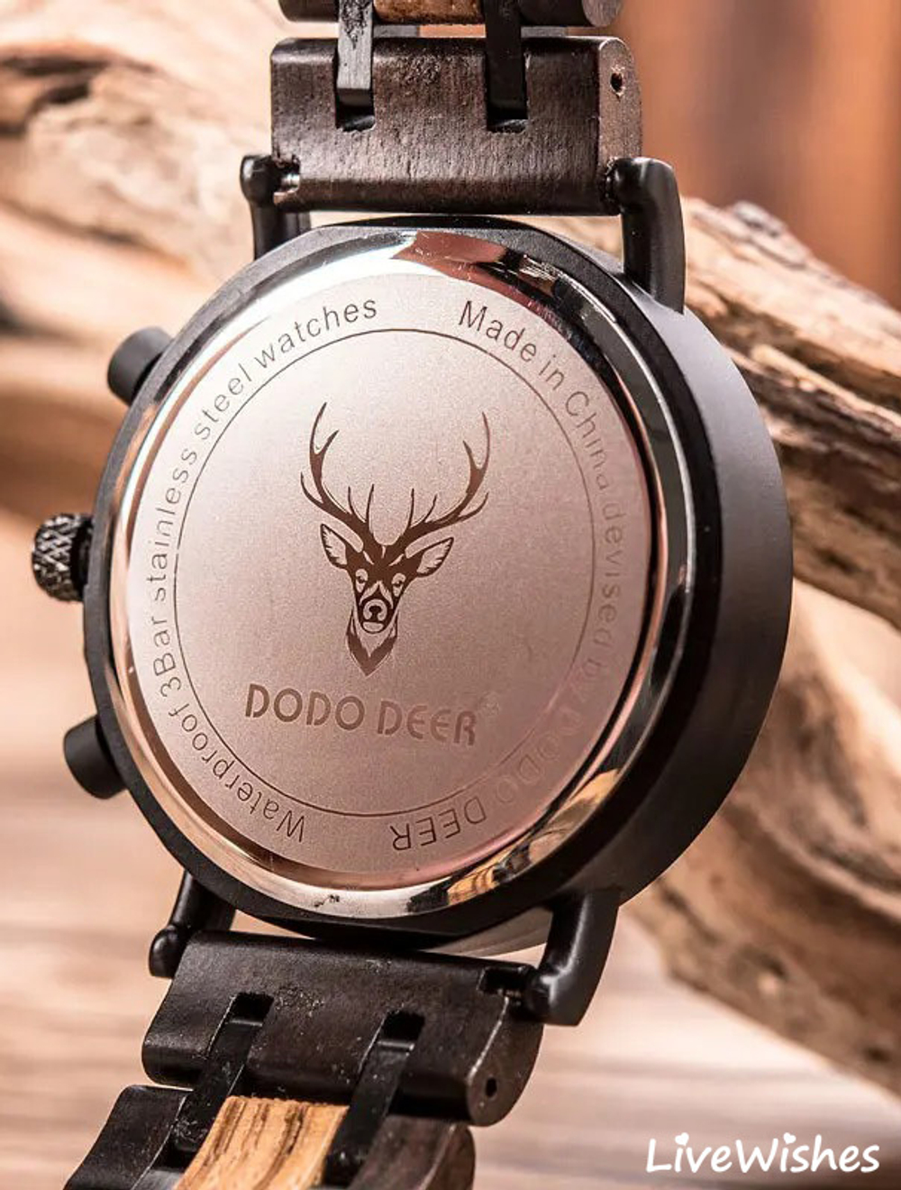Часы наручные из натурального дерева кварцевые DODO DEER на деревянном браслете, черно-коричневый W10550-01