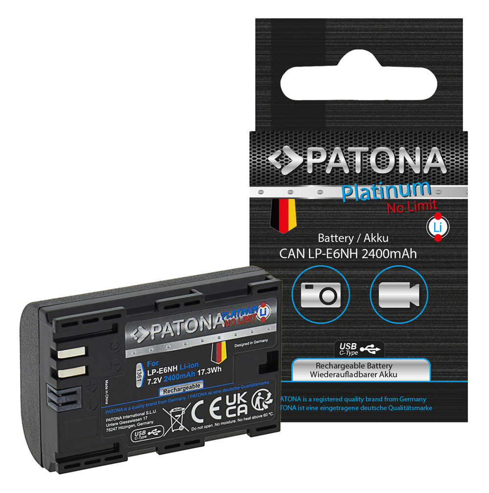 Аккумулятор PATONA Platinum аналог Canon LP-E6NH с зарядкой по USB-C