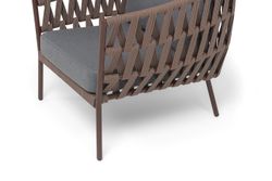 "Диего" кресло плетеное из роупа, каркас алюминий коричневый (RAL8016) муар, роуп коричневый круглый, ткань темно-серая 027