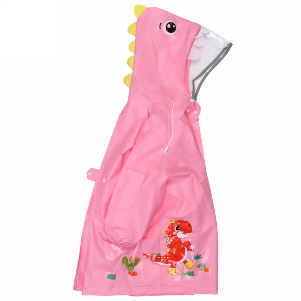 Дождевик-плащ детский «Рокки-Динозаврик» с капюшоном, рукава на резинке, цвет розовый, размер M(64*46см) ДоброСад