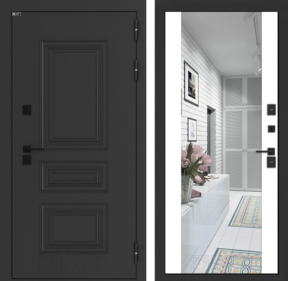 Дверь входная Лабиринт АЛЯСКА ЛАЙТ с зеркалом Максимум Белый софт металлическая