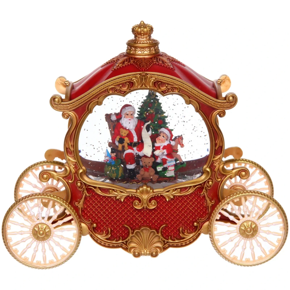 Сувенир с подсветкой «Сказочная карета» 26*11*20 см (8 мелодий, USB + батарейки, подсветка, парящий снег), Красный