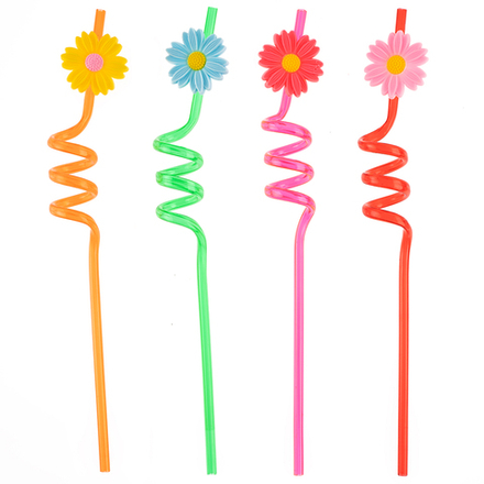Трубочки для коктейлей пластиковые «Цветочки» ассорти, 4 шт