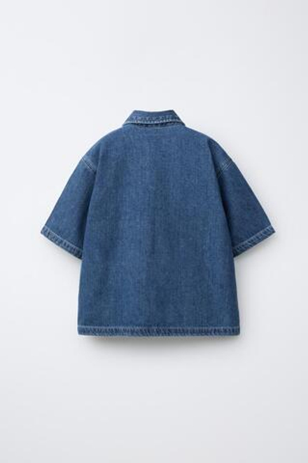 ZARA СВОБОДНАЯ ДЖИНСОВАЯ РУБАШКА, ВЫЦВЕТШИЙ СИНИЙ