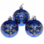 Новогодние шары 6 см (набор 3 шт) «Ажур», синий/золото