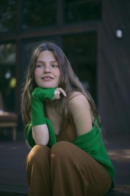 ZARA ДЛИННЫЕ МИТЕНКИ ИЗ 100% ШЕРСТИ, ЗЕЛЕНЫЙ