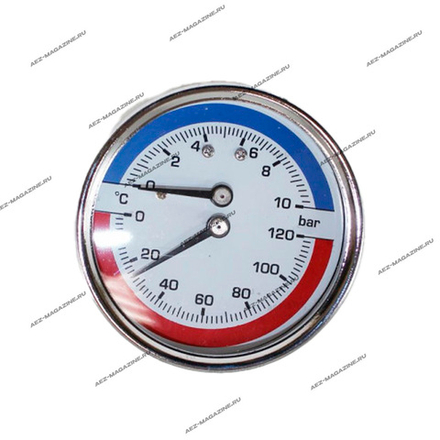 Манометр горизонтальный для систем отопления, автомоек, до 10Bar, T-воды 120С, резьба М21, D-64