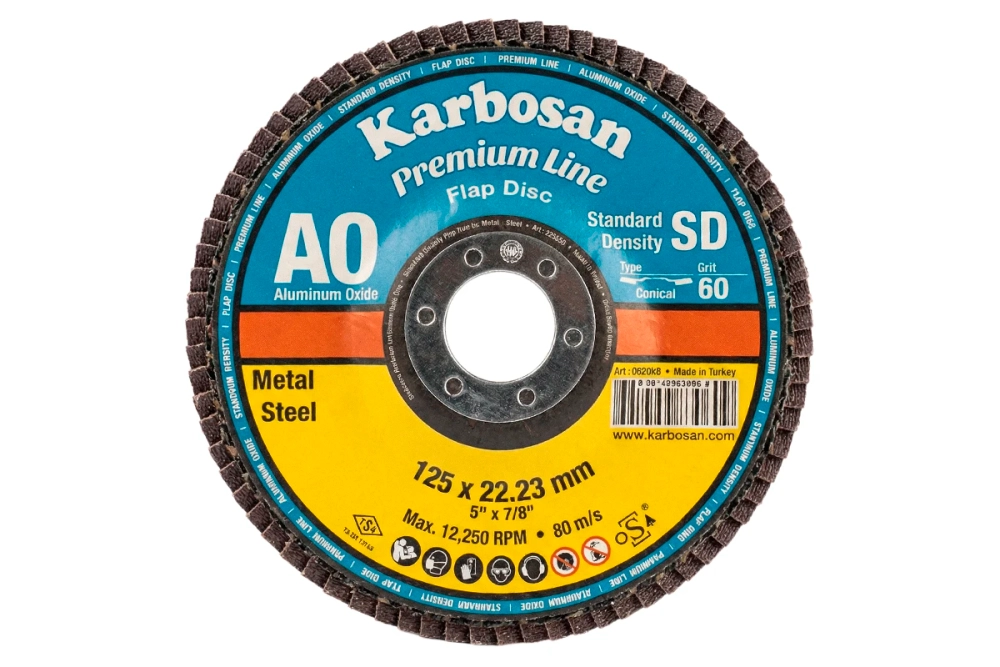 Круг лепестковый КЛТ2 125х22 Р60 Karbosan Premium Line AO SD Flap конический