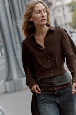 ZARA РУБАШКА С ХЛЯСТИКАМИ НА ПЛЕЧАХ, КОРИЧНЕВЫЙ