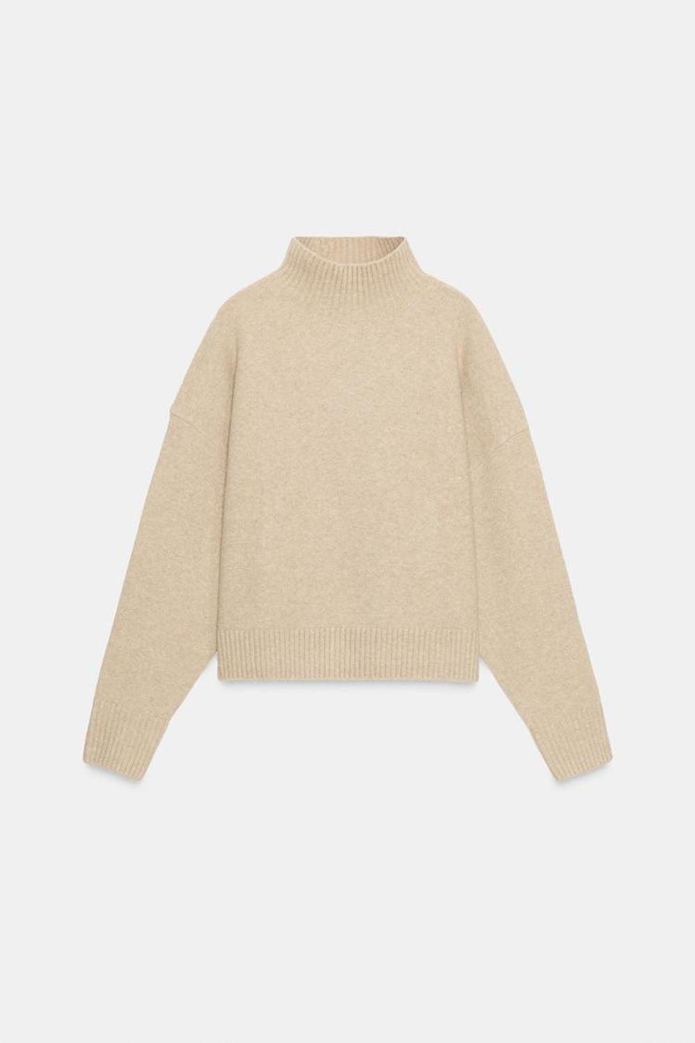 ZARA МЯГКИЙ ВЯЗАНЫЙ СВИТЕР С ВЫСОКИМ ВОРОТНИКОМ, БЕЖЕВЫЙ