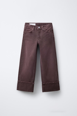 ZARA ДЖИНСЫ WIDE LEG FOLDED, ГРАНАТОВЫЙ