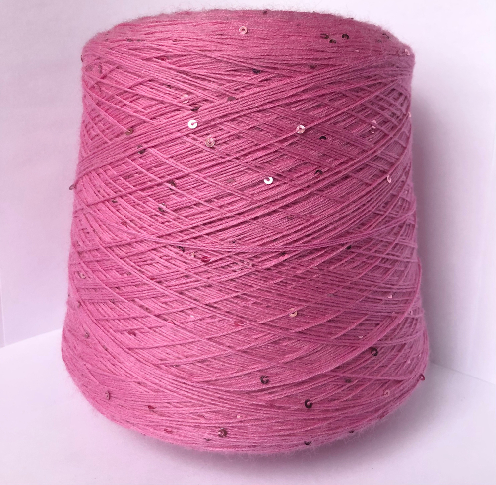 Пряжа меринос пайетки pink