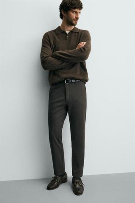 ZARA БРЮКИ ЧИНОС ИЗ КОМФОРТНОЙ РЕЛЬЕФНОЙ ТКАНИ, КОРИЧНЕВЫЙ МЕЛАНЖ