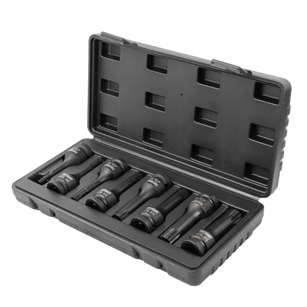 Набор головок-бит SPLINE ударных 8пр.,1/2''(M5, M6, M8, M10, M12, M14, M16, M18), в кейсе FORCEKRAFT FK-40811MPB