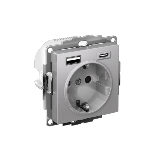 Розетка AtlasDesign 16А с 2-мя заряд. устройствами USB тип A+C 5В/2.4А 2х5В/1.2А механизм алюм. SE ATN000332