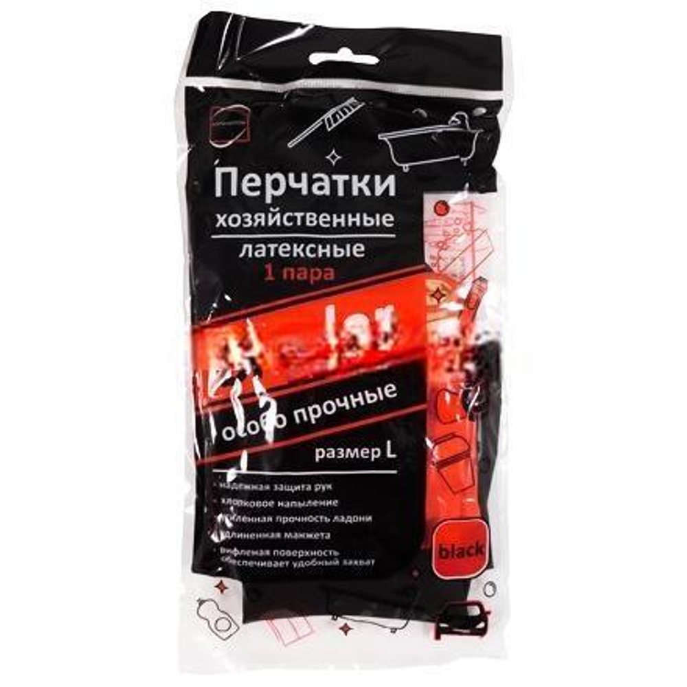 Перчатки резиновые прочные "BICOLOR" черно-красные L (1 пара) (1/120 шт.)