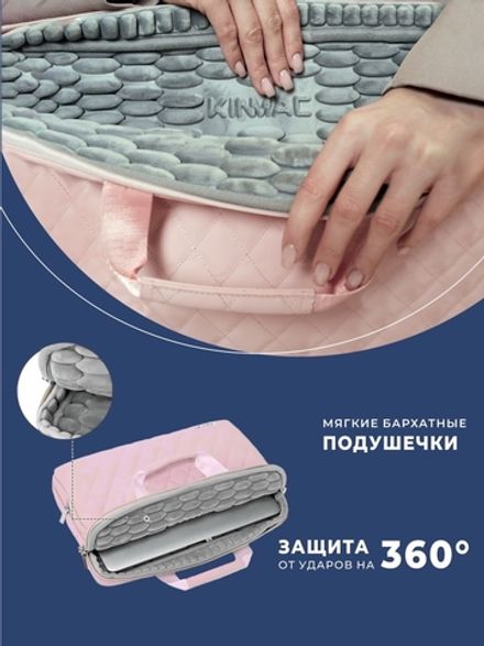 Сумка для ноутбука 15,6" и 17" с ремнем на плечо и большим карманом спереди (Стеганый розовый)