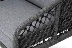"Канны" диван 2-местный плетеный из роупа (узелки), каркас алюминий темно-серый (RAL7024) муар, роуп темно-серый круглый, ткань темно-серая 027
