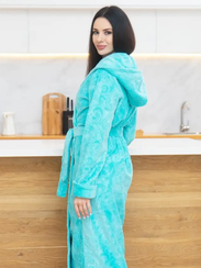 Халат женский длинный с капюшоном EMILY Бризовый