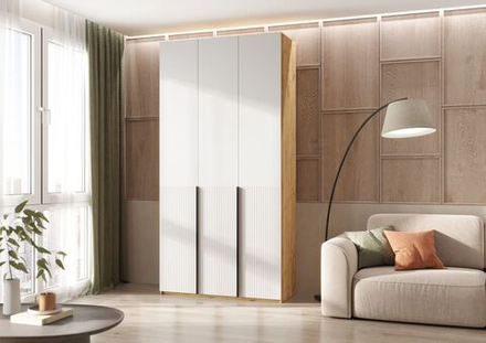 Шкаф для одежды распашной с полками и штангой 3 створки Браш Вайт/Дуб Крафт 120х 51х 240 см