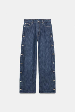 ZARA ДЖИНСЫ TRF BAGGY СО СРЕДНЕЙ ПОСАДКОЙ И ПУГОВИЦАМИ, СИНИЙ