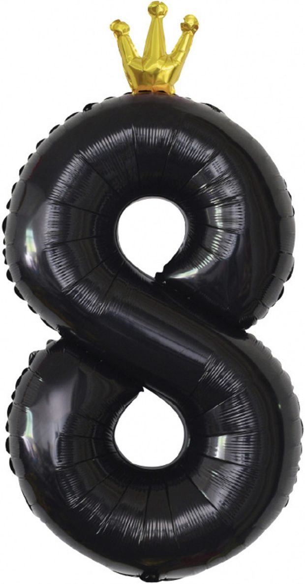 Шар цифра Черный "С золотой короной. Цифра 8" 102 см (БГ-50)
