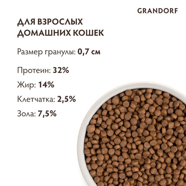 Уценка! Срок 26.06.26/ Сухой корм Grandorf CAT 4 Meat PROBIOTIC INDOOR для домашних кошек, 4 мяса с пробиотиками